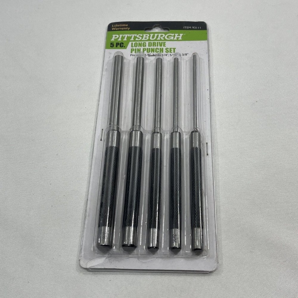 5 piece Long Drive Punch Set 1/8" 3/16" 1/4" 5/16" 3/8" Knurled Handle Carbon St
